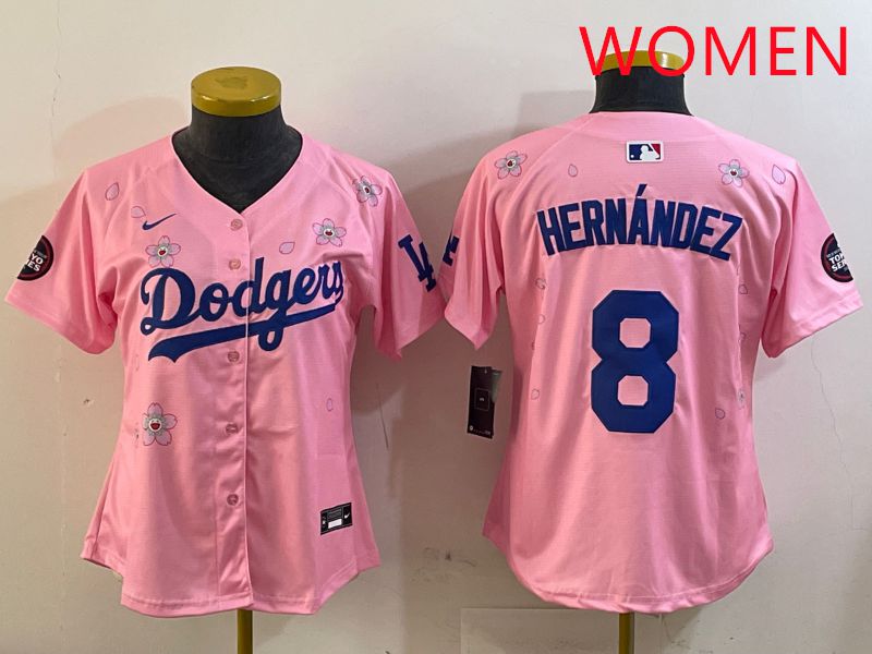 Women Los Angeles Dodgers #8 Hernandez Pink Sakura Edition 2025 Nike MLB Jersey style 2